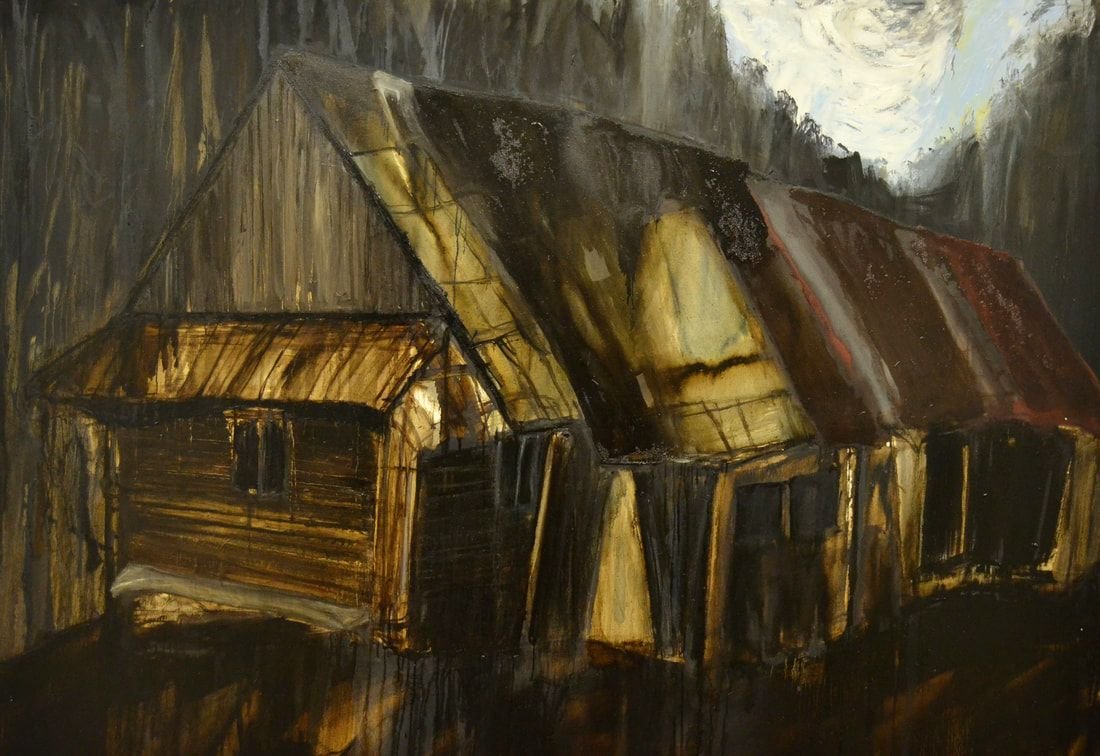 Little Cottage, oil on canvas, 150 × 200 cm, 2019 - artwork by Martina Valchářová
