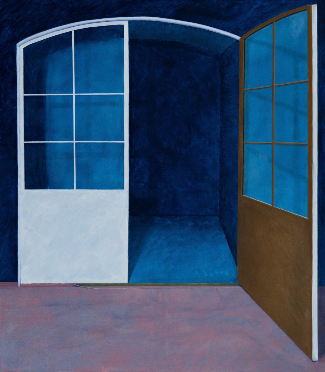 El cuarto de los enfados, acrílico y óleo sobre lienzo, 140 × 160 cm, 2026 - obra de Renata Jelínková