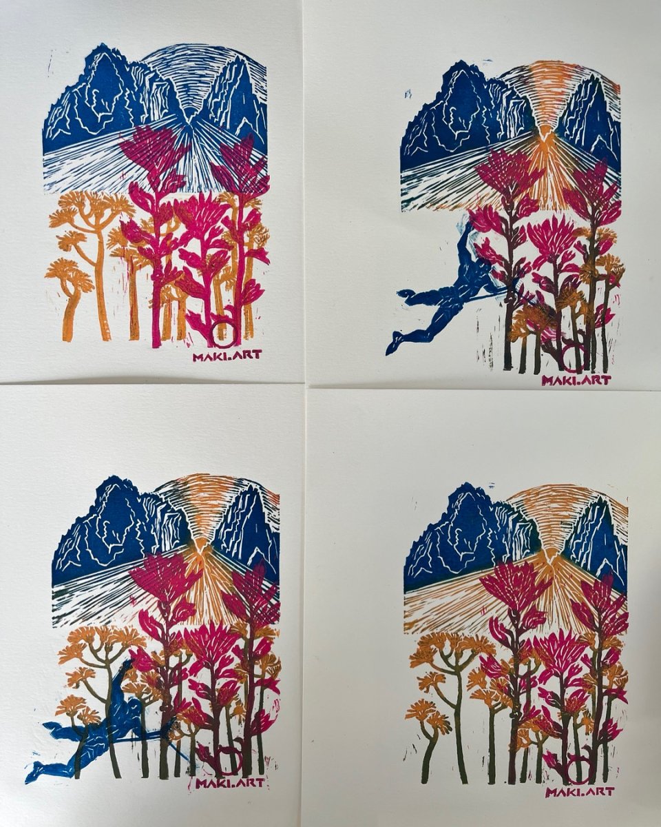 Mt Louise & Indian Paint Brushes, Lino cut prints - artwork by Markéta Prášková