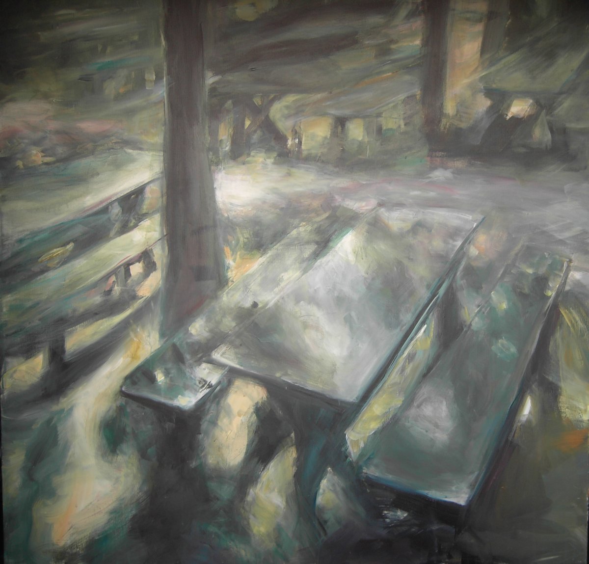 At the Heuriger – Before, 100×100 cm - artwork by Katja Praschak