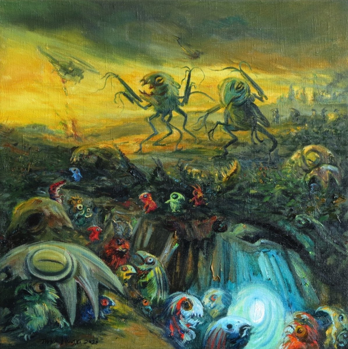 Escape from the side effects of civilization, 50 x 50 cm, oil on canvas, private collection - artwork by Jirka Houska