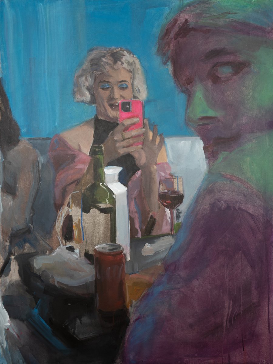 Smoking room, acrylic on canvas, 120x90cm, 2025 - artwork by Matěj Komínek