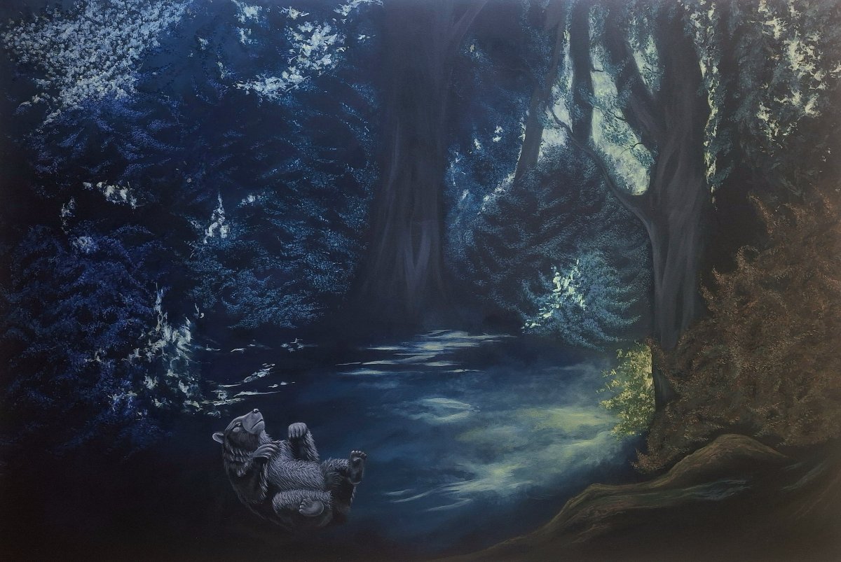The Bear (“Beruang”) / Tetrakromasi, cat minyak di atas kanvas, 100 × 150 cm, 2026 - karya Melanie Bäreis
