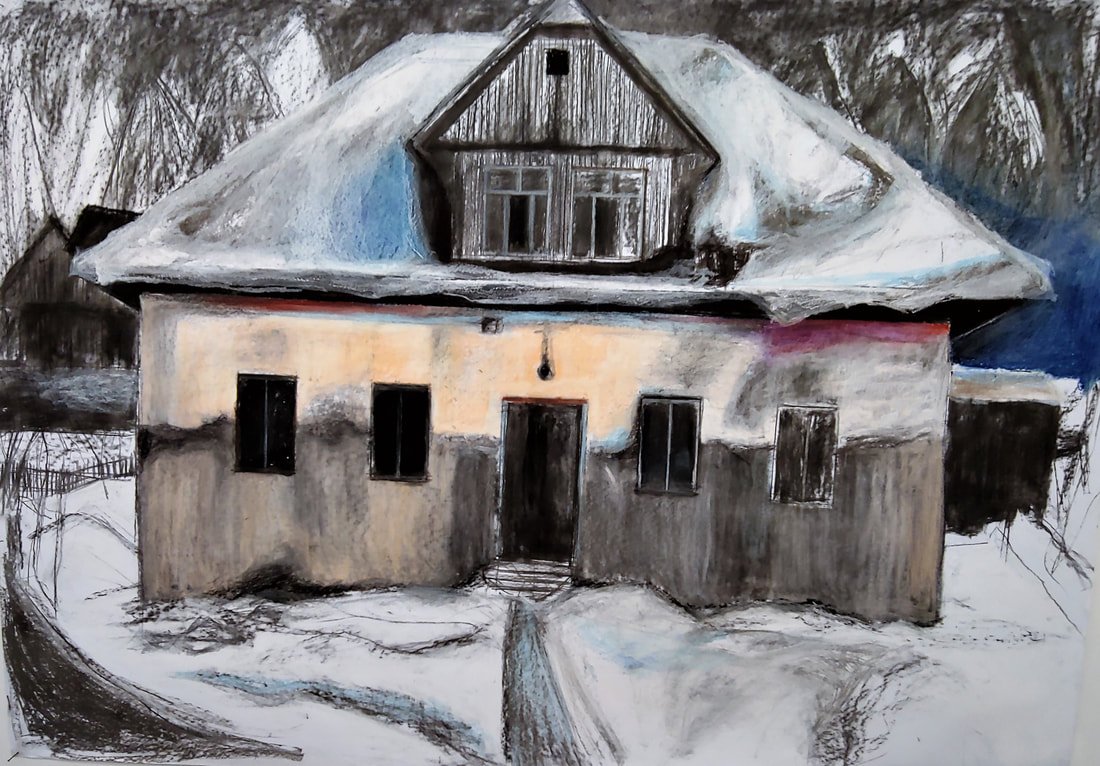By the Cemetery, pastel on paper, 150 × 220 cm, 2019 - artwork by Martina Valchářová