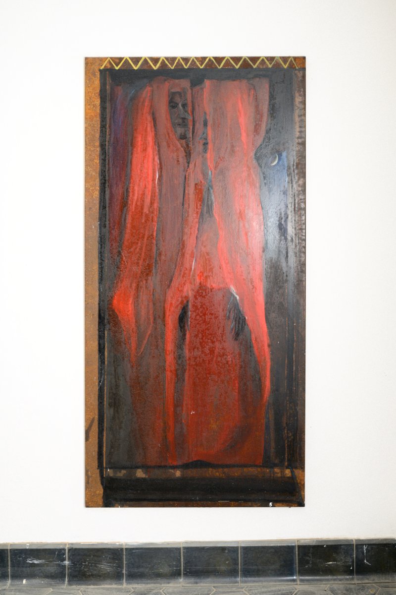 Sheet Metal VI., oil on sheet metal, 197 × 97 cm, 2025 - artwork by Martina Valchářová