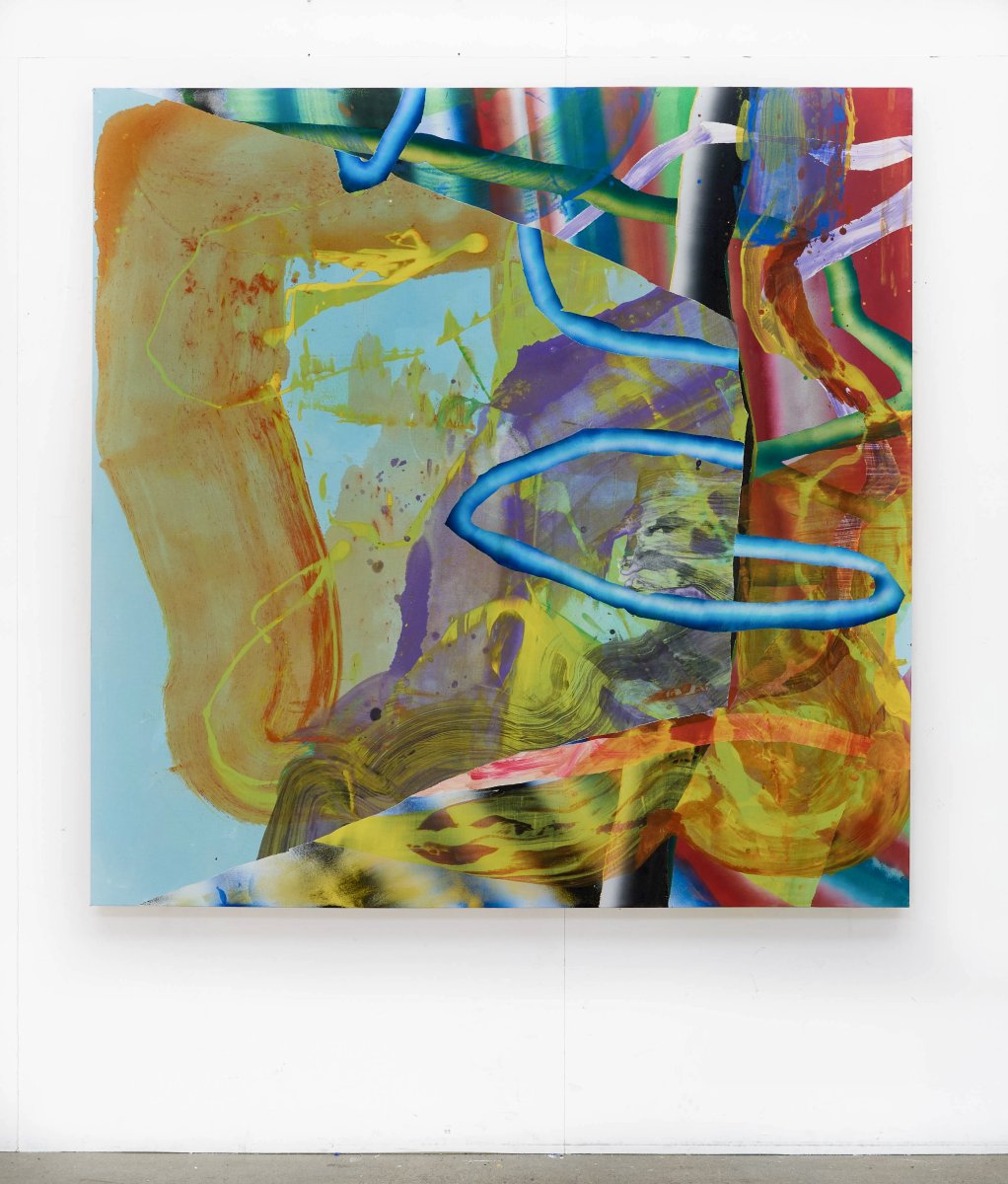 We built this from the front, acrylic on canvas, 180 × 180 cm, 2026 - artwork by Annie Brown
