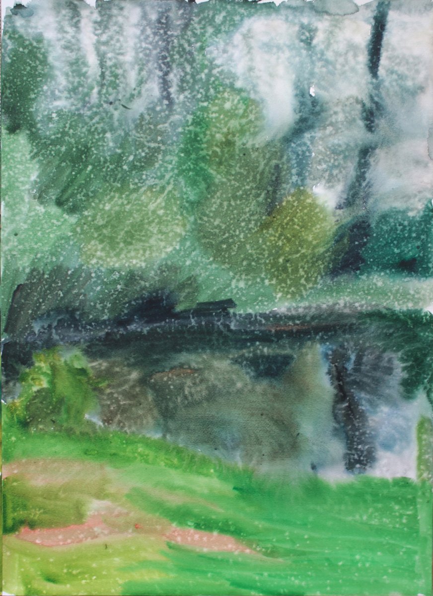 Déšť, 2025, akvarel na papíře, 76×56 cm - artwork by Jaroslav Grodl