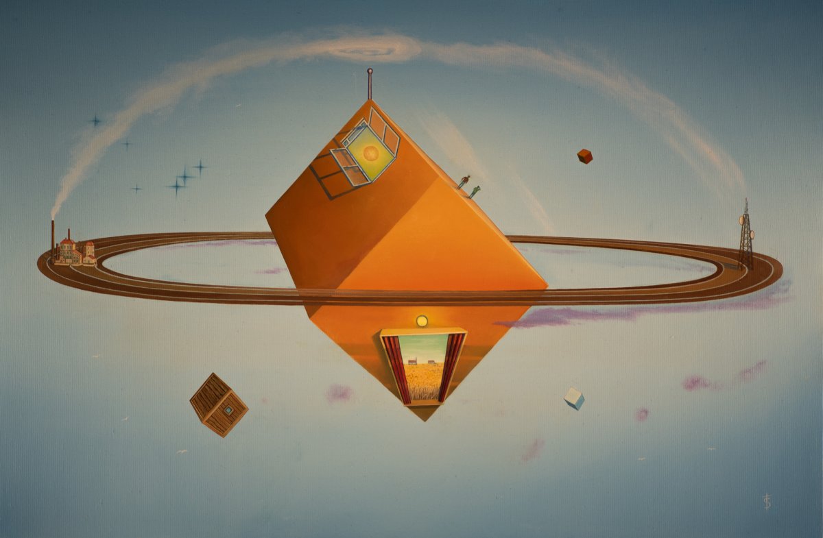 Cube, oil on canvas, 90x60 cm, 2024 - artwork by Tomáš Sejkora