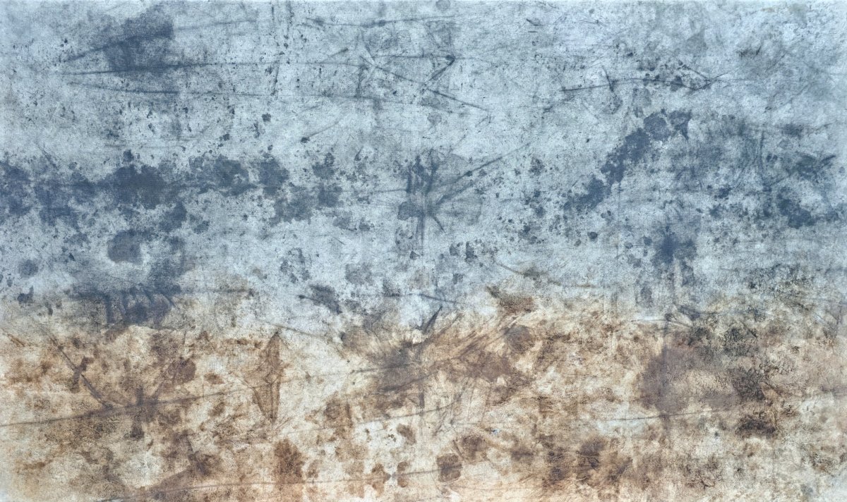 Earth and Night, soil and biochar on canvas, saturated with walnut oil, 95×160 cm, 2025 - artwork by Jan Karpíšek