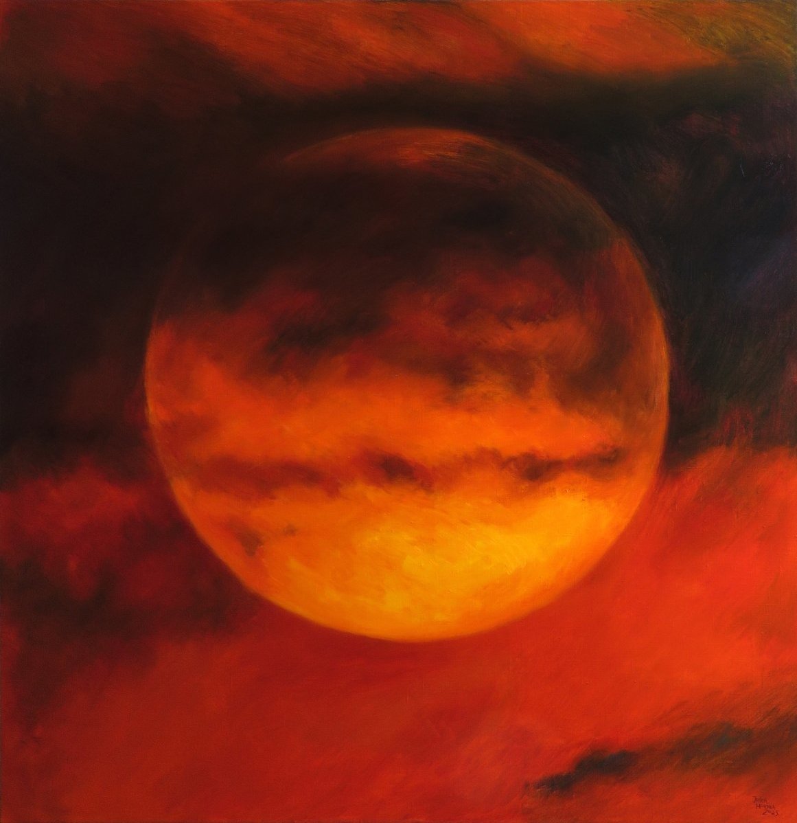 Sun behind the clouds, 2025, oil on canvas,150x145, Kmoch Gallery, Na Ostrůvku 3, Prague 4-Nusle - artwork by Jirka Houska
