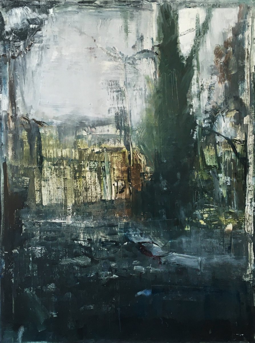 Entrance to garden, 2024, oil on canvas, 110 x 100 cm - artwork by Matěj Lipavský