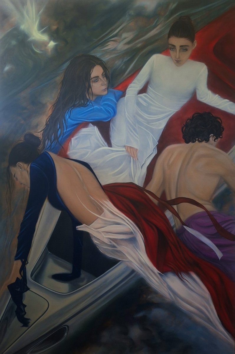 Otherside (sink or swim) (“Sisi Lain (tenggelam atau berenang)”), cat minyak di atas kanvas, 180 × 130 cm, 2026 - karya Melanie Bäreis