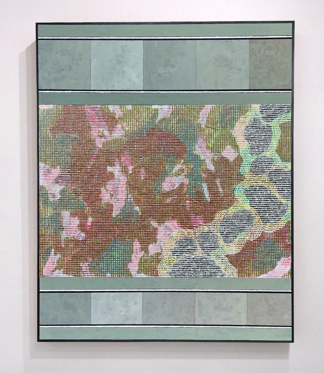 Composition 12426, acrylic and pigment on plywood, 91 × 72 cm, 2026. Handmade frame by the artist. – artwork by Dominique Lutringer