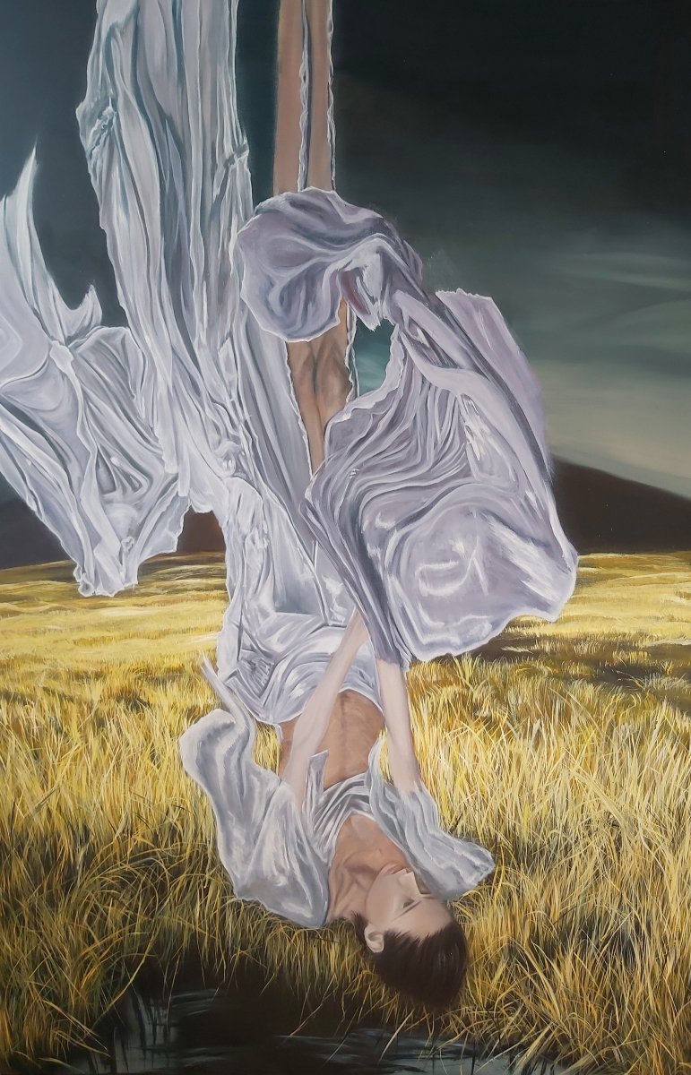 Vigour (“Semangat”) (Biarkan Aku Jatuh), cat minyak di atas kanvas, 150 × 100 cm, 2025 - karya Melanie Bäreis