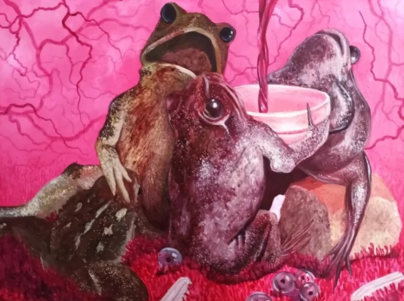 ZPĚTNÉ VYCHYTÁVÁNÍ MENSTRUACE, akryl na plátně, 40x30x1 cm, 2022 - artwork by Michaela Hromadová