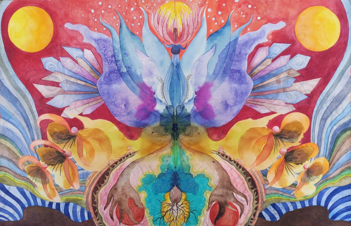 Dvě slunce, 2025, akvarel na papíře, 35,5 x 54,5 cm - dílo od Helena Blaško