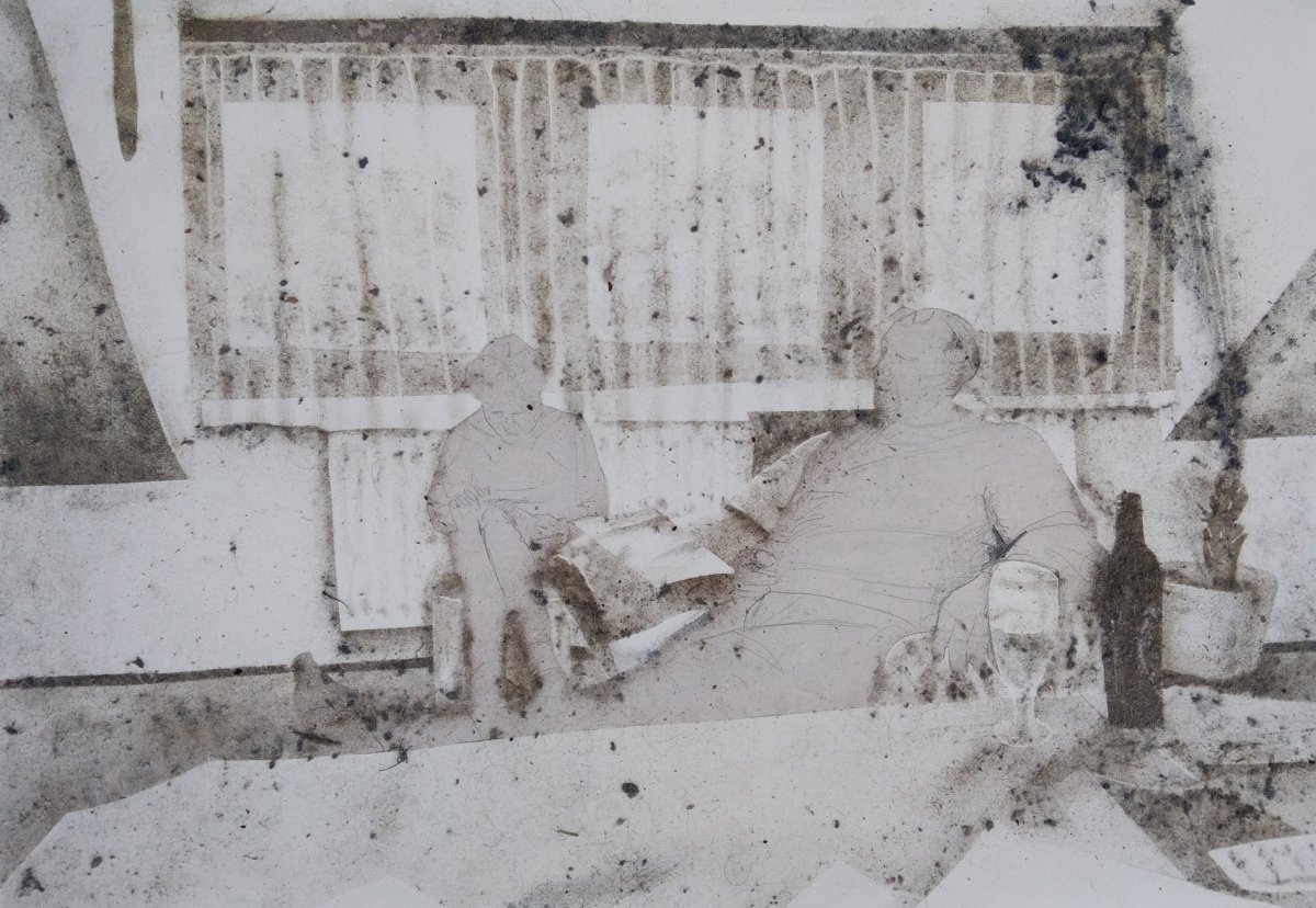 Duchové, prach a papír na papíře, 2023, 70 × 100 cm - artwork by Lenka Zadražilová