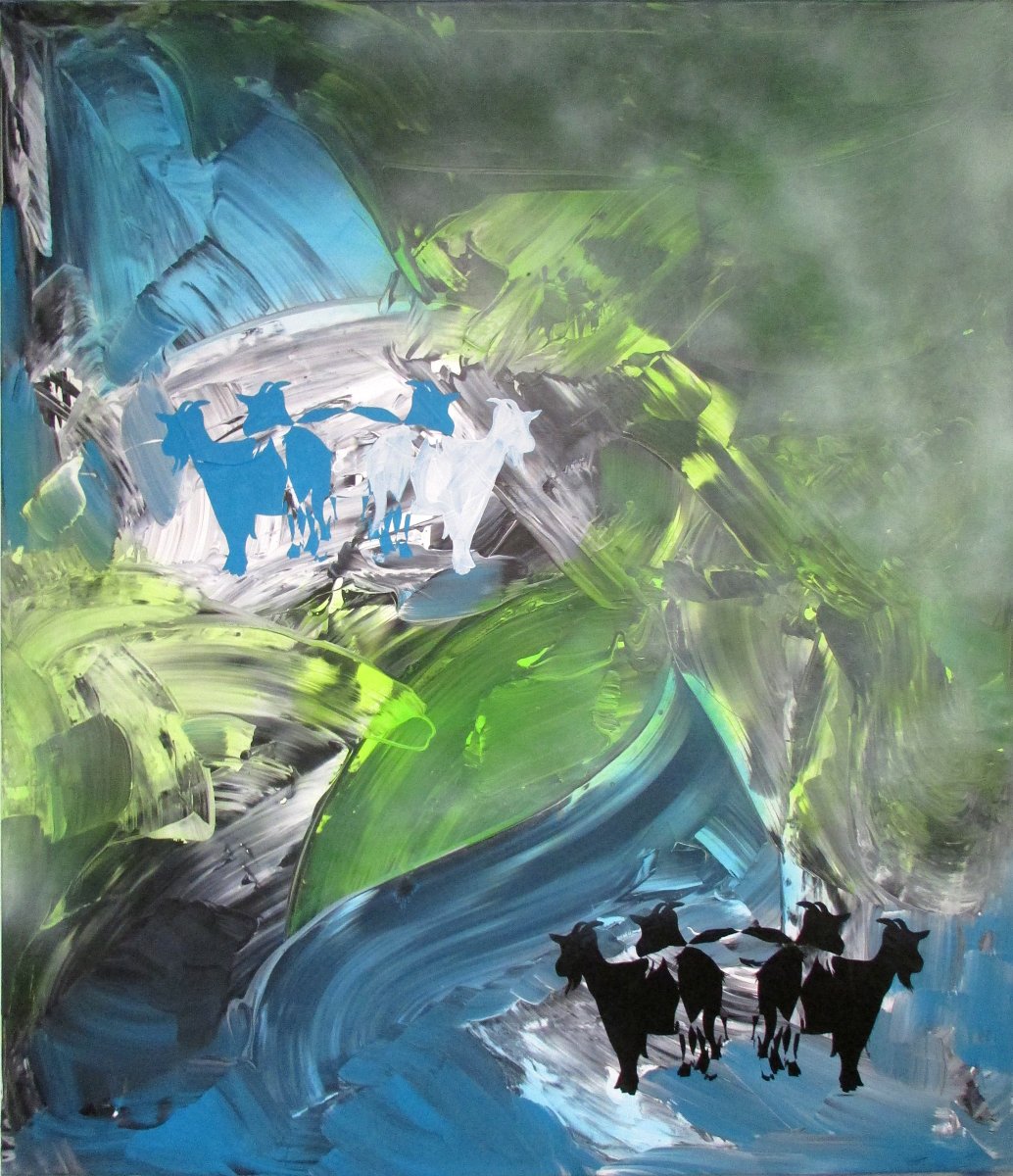 Kamzíci, akryl na plátně, 150×130 cm, 2021 - dílo od Jakub Hvězda