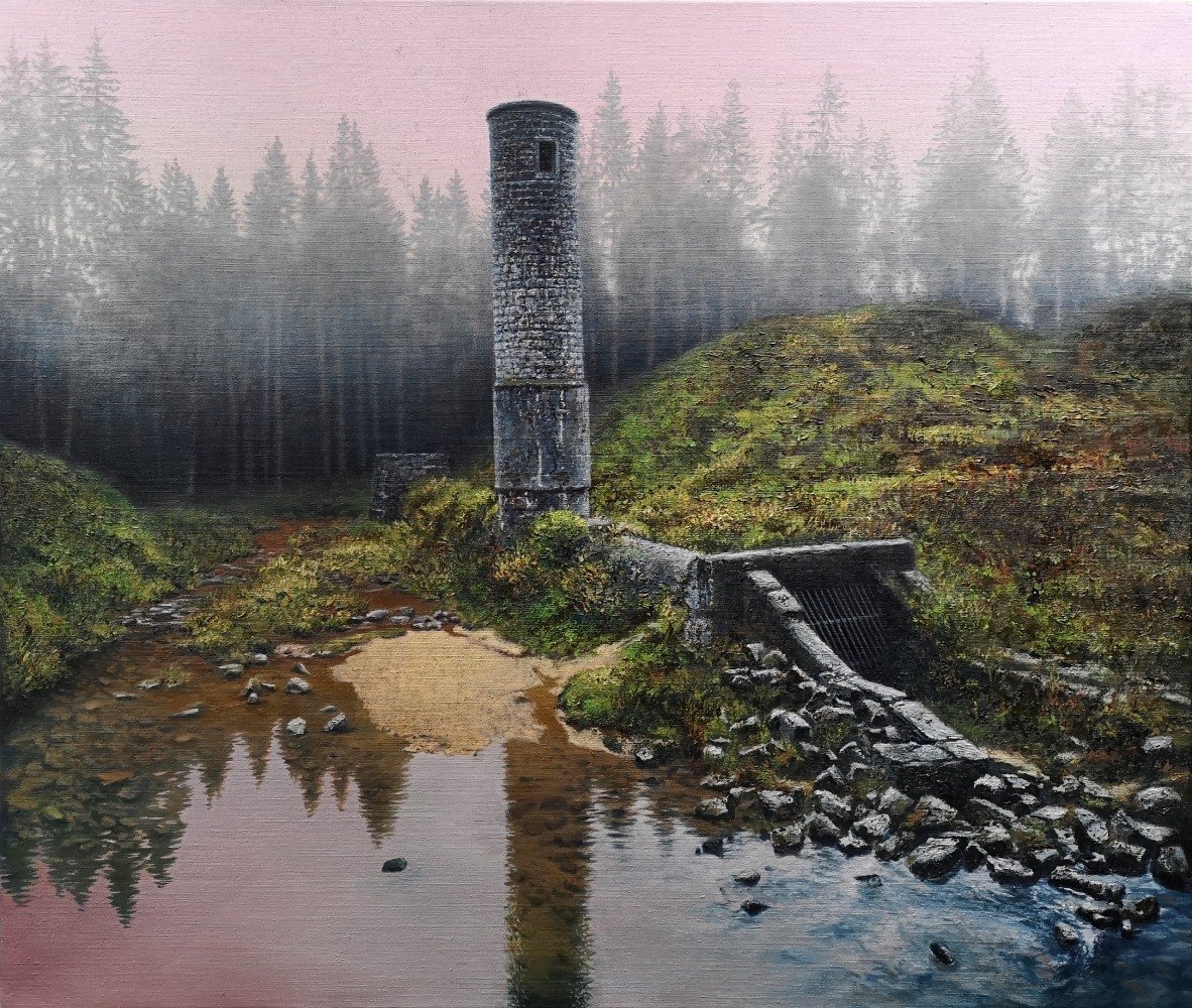 Přehrada, olej na plátně, 85×100 cm, 2021 - dílo od Lukáš Havrda