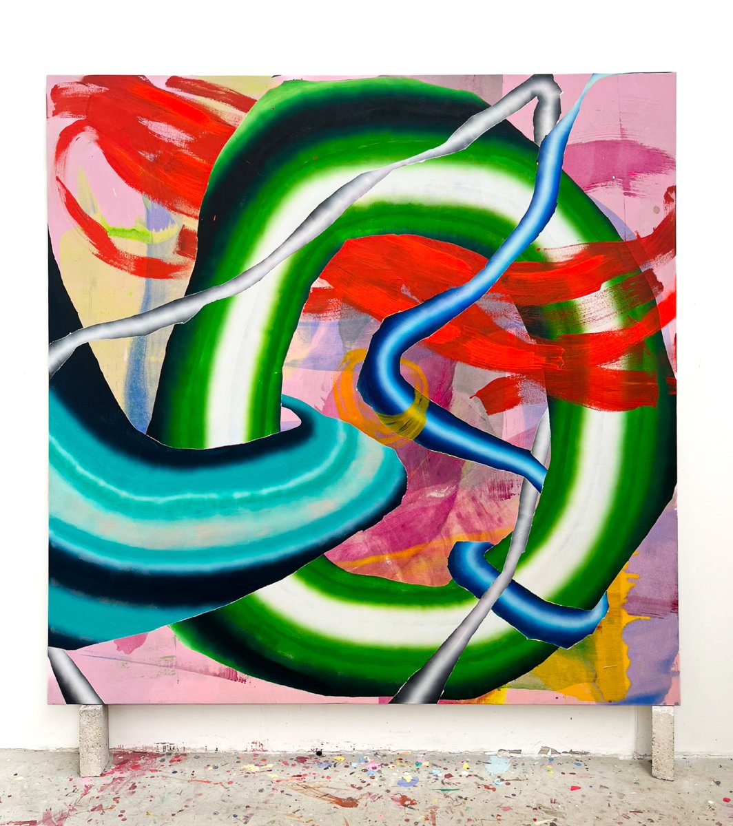 the more i dance to the left, acrylic on canvas, 200 × 200 cm, 2026 - artwork by Annie Brown