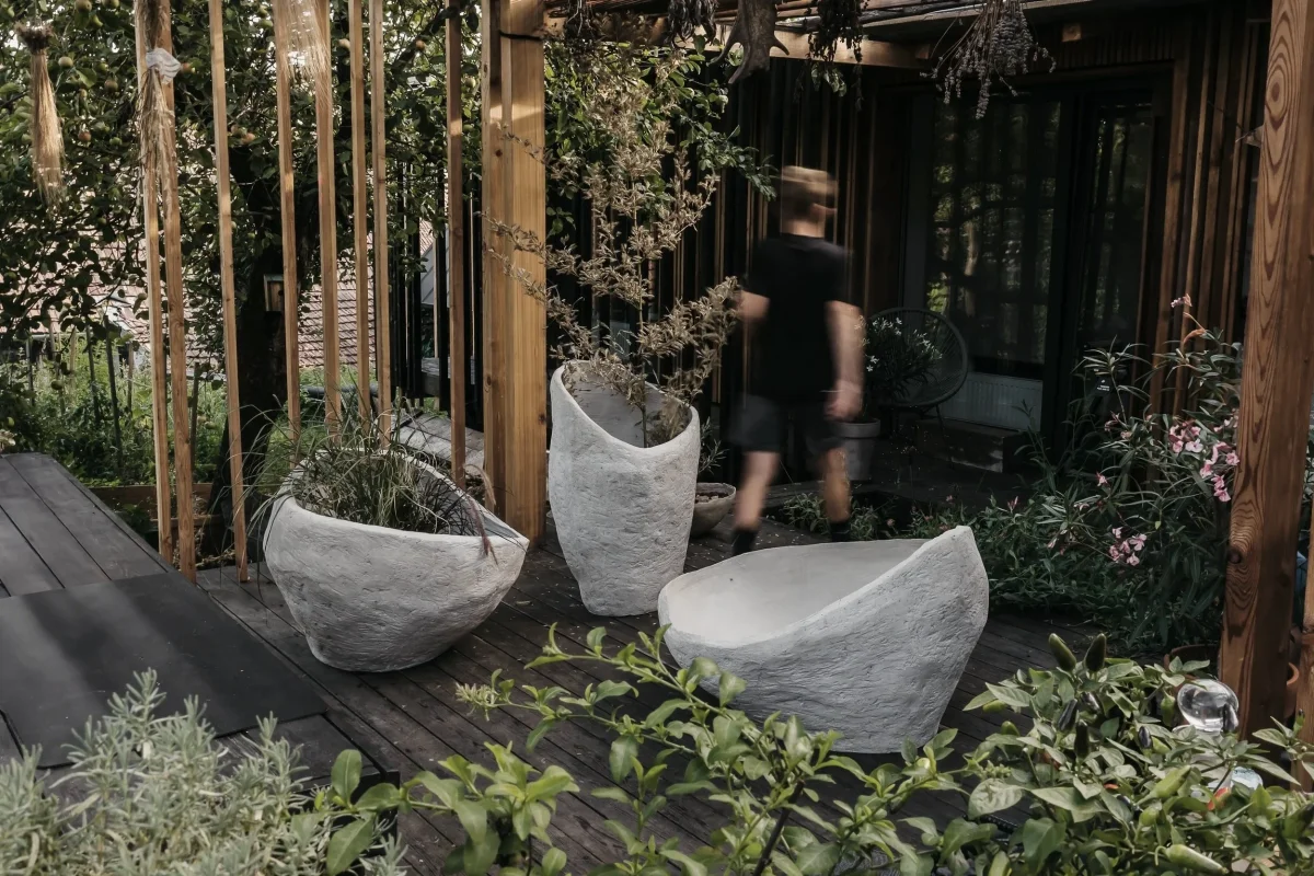 Morava Collection, set of three large-scale vases/objects, limited edition, Portland cement, 2025 - artwork by Jana Omelková