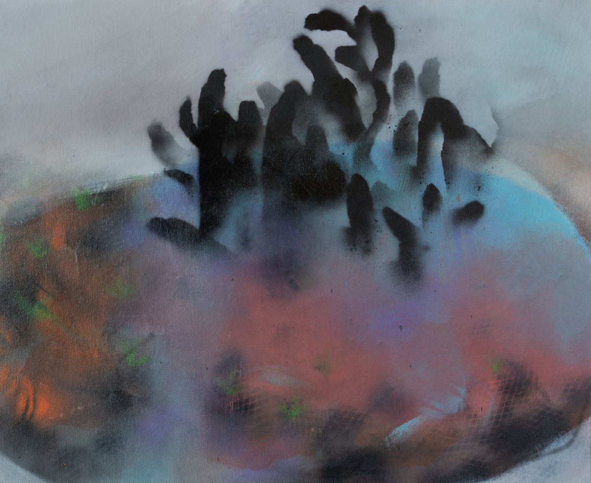 Rašení, 2025, kombinovaná technika na plátně, 70 x 85 cm - dílo od Kristína Nguyenová