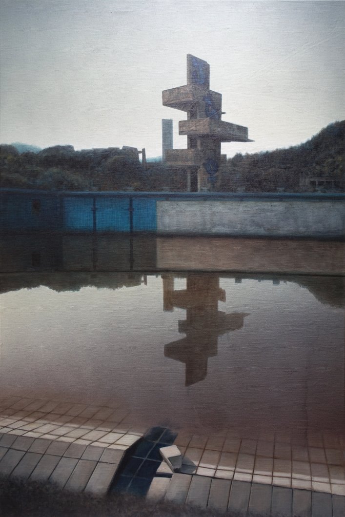 Bazén III, olej a akryl na plátně, 180×120 cm, 2019 - dílo od Lukáš Havrda