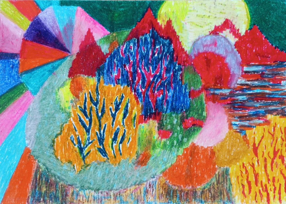 Bez názvu, 2018, ze série Color me blind, olejový pastel na papíře, 15 x 21 cm - dílo od Helena Blaško