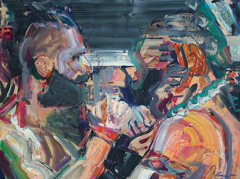 Staredown 9. (BJP x Poatan)- akryl, plátno, 160 x 120 cm, 2024 - artwork by Roman Šafránek